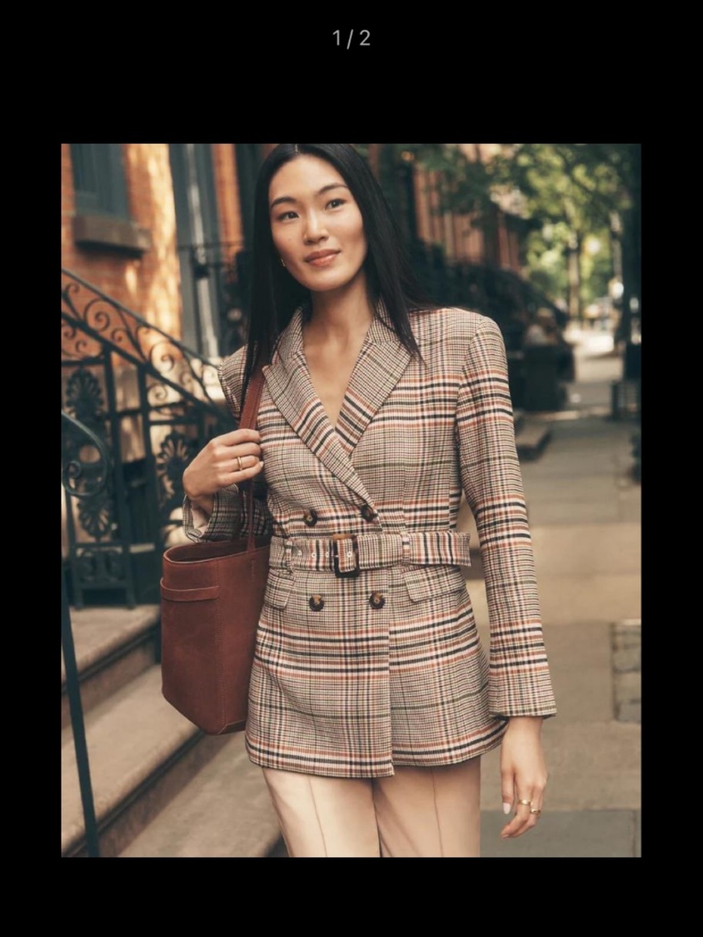ANN TAYLOR The Fitted Belted Blazer in Plaid — Size 2 — NWT